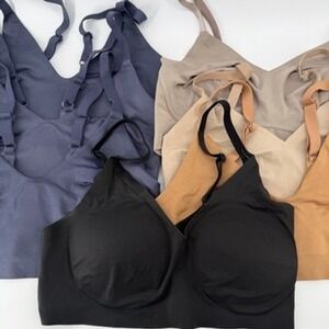 True & Co. True Body Wireless Bralette Bundle 7pc Black Navy Tan Beige M